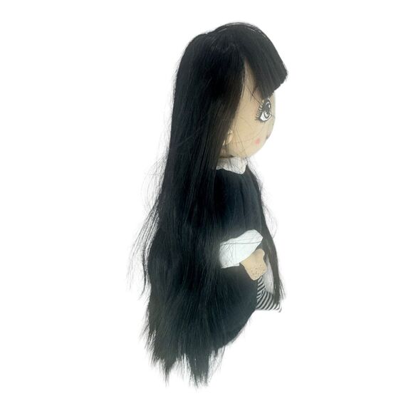 Hand Made Gothic Wednesday Doll Fabric Plush Hand Painted Button Joints OOAK - Picture 6 of 12